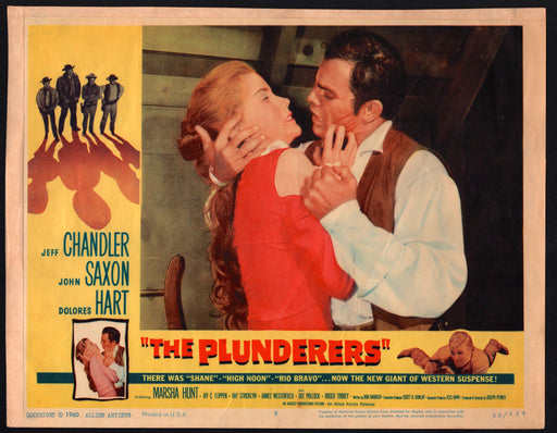 1960 The Plunderers #8 Lobby Card 11x14 Jeff Chandler John Saxon Dolores Hart - TvMovieCards.com