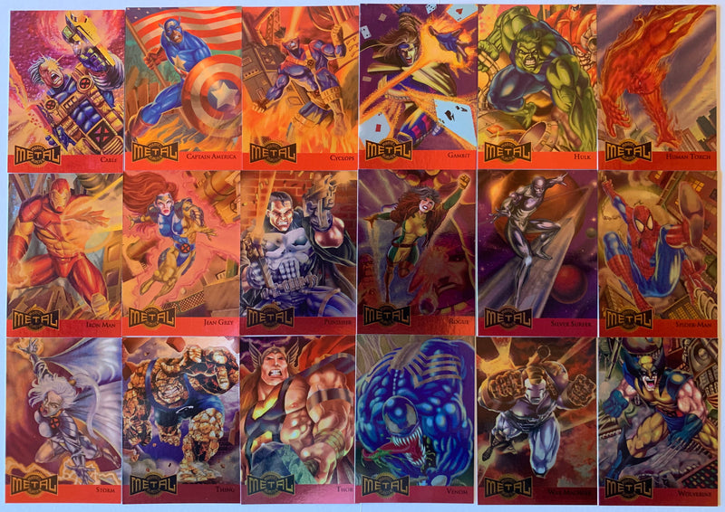 1995 Fleer Marvel Metal Inaugural Metal Blaster Chase Card Set 18 Foil Cards   - TvMovieCards.com
