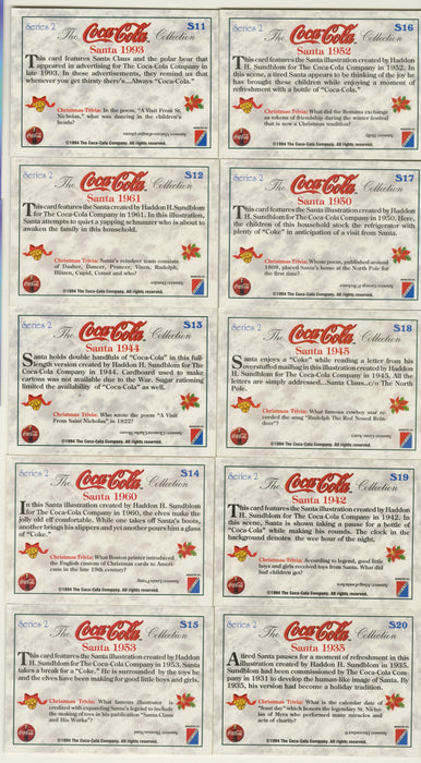 Coca Cola Series 2 Santa Chase Card Set 10 Cards S11 - S20 Collect-A-Card 1994 - TvMovieCards.com