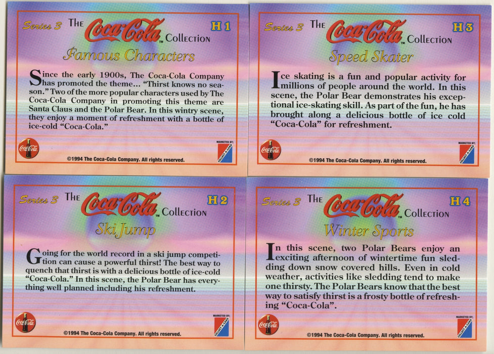 Coca Cola Series 3 Polar Bear Holoogram Chase Card Set 4 Cards H1 - H4 Collect-A-Card 1995 - TvMovieCards.com