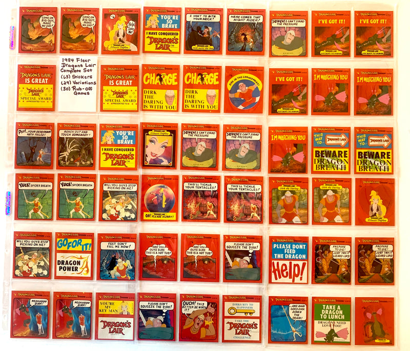 1984 Fleer Dragon's Lair Set 63 Stickers + 29 Variations 92 Total + 30 Rub-Off G - TvMovieCards.com