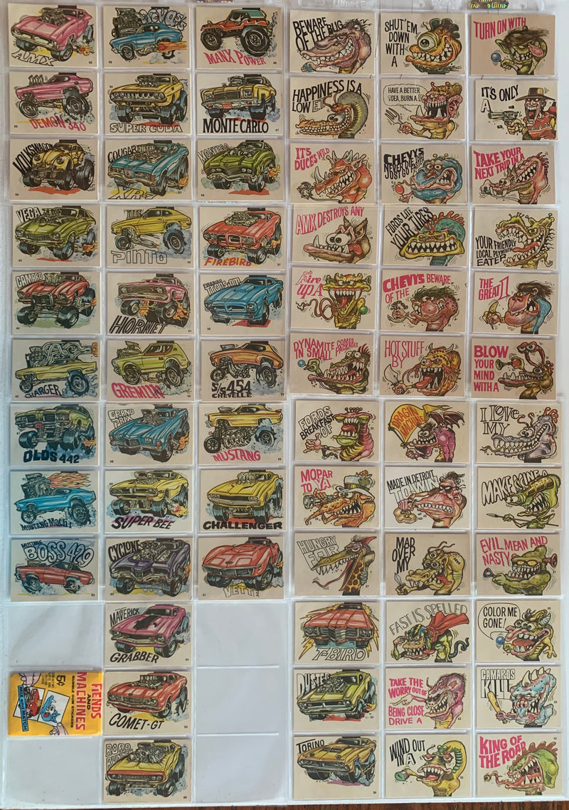 1970 Donruss Fiends and Machines Sticker Trading Card Set Complete #1-66 + Wrap - TvMovieCards.com