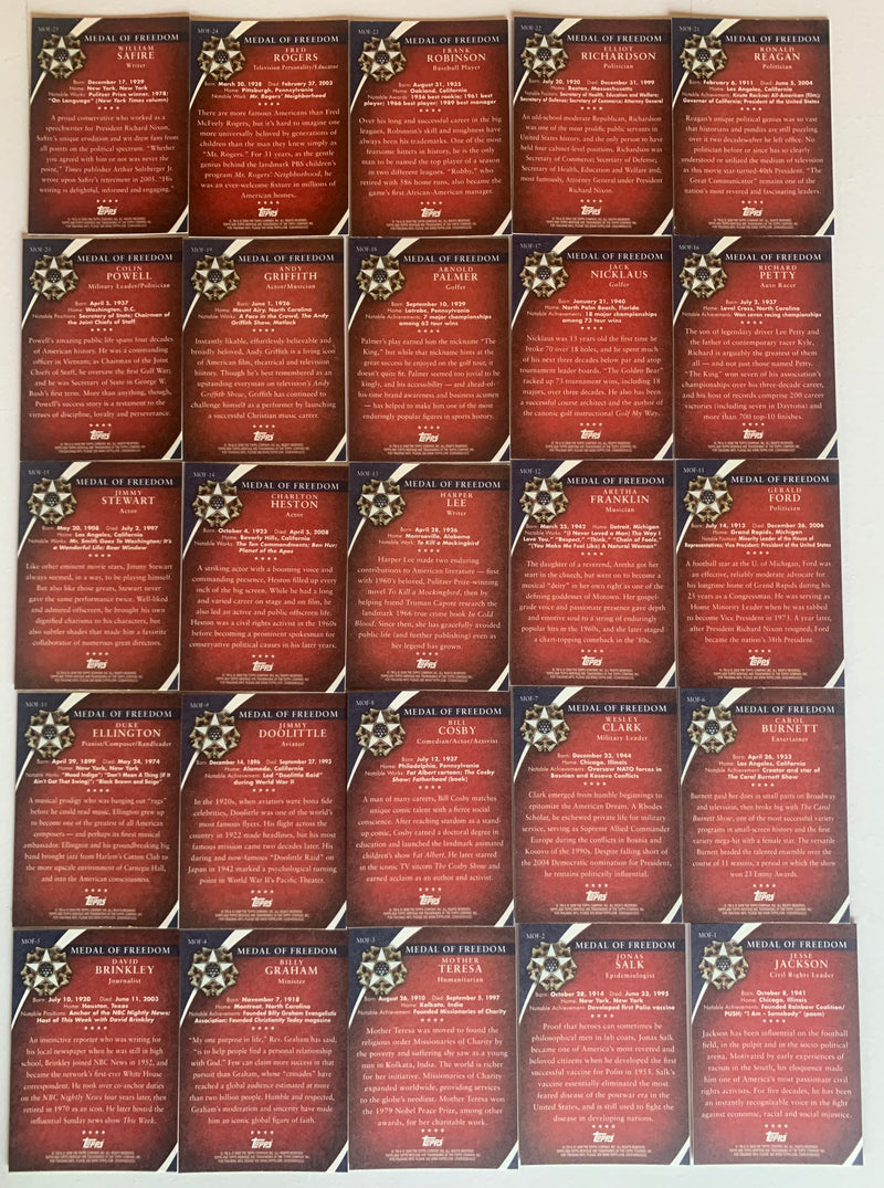 American Heritage Heroes Medal of Freedom Chase Card Set MOF1-25 Topps 2009 - TvMovieCards.com