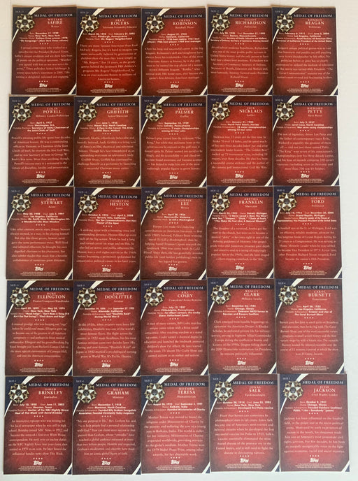 American Heritage Heroes Medal of Freedom Chase Card Set MOF1-25 Topps 2009 - TvMovieCards.com