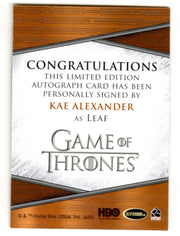 Game of Thrones The Great Houses Kae Alexander as Leaf autograph card Quotable - TvMovieCards.com