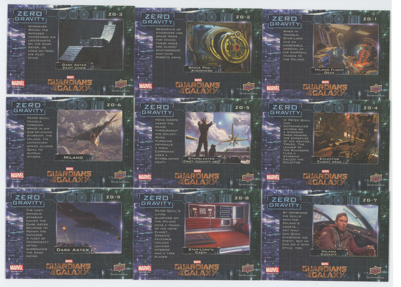 Guardians of the Galaxy Zero Gravity Chase Card Set 9 Cards 2014 Upperdeck - TvMovieCards.com