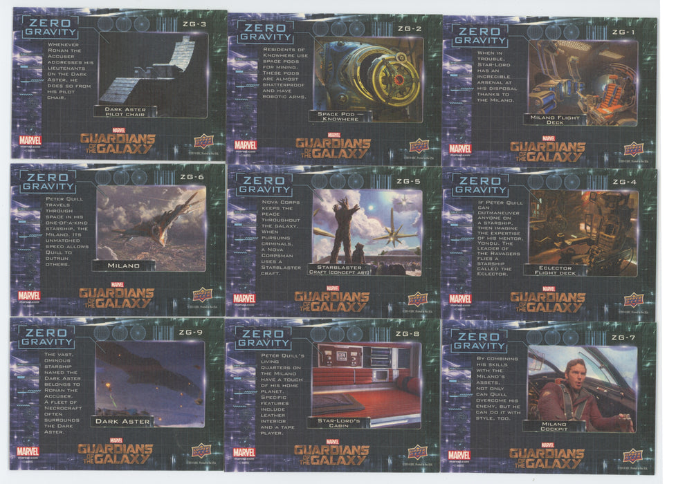 Guardians of the Galaxy Zero Gravity Chase Card Set 9 Cards 2014 Upperdeck - TvMovieCards.com