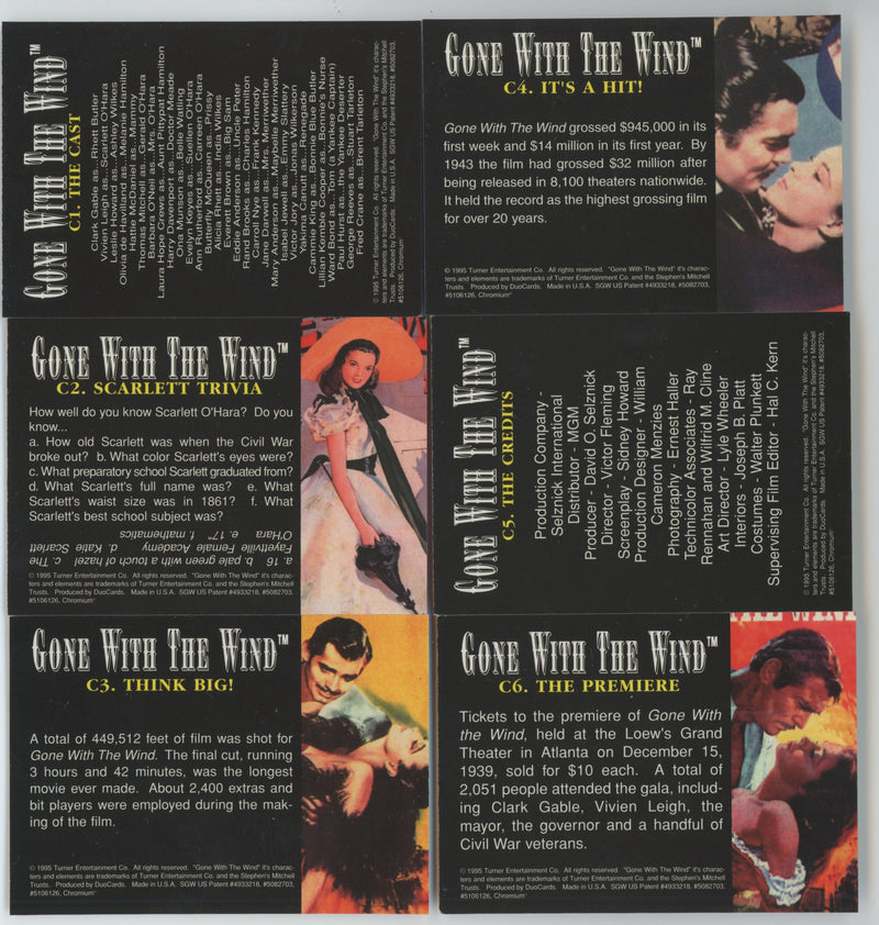 Gone With The Wind Chromium Chase Card Set 6 Cards C1 - C6 1996 Duocards - TvMovieCards.com