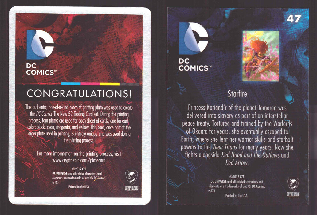 2012 DC Comics The New 52 Base Card Printing Plate #47 Starfire Yellow   - TvMovieCards.com