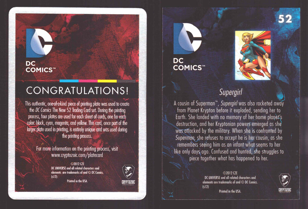 2012 DC Comics The New 52 Base Card Printing Plate 1/1 #52 Supergirl Yellow   - TvMovieCards.com