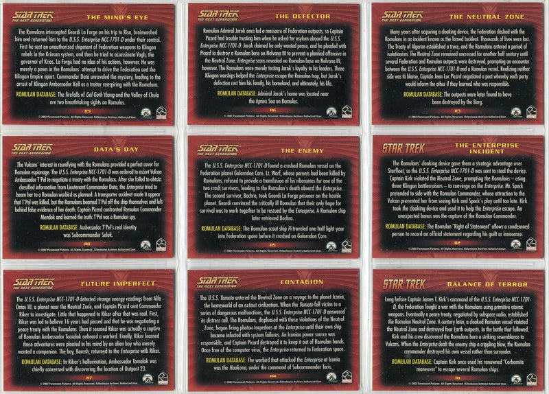 Star Trek Nemesis Movie 2002 Romulan History Insert Chase Card Set R1 - R27 - TvMovieCards.com