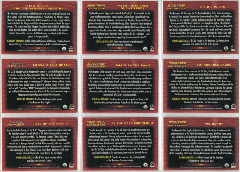 Star Trek Nemesis Movie 2002 Romulan History Insert Chase Card Set R1 - R27 - TvMovieCards.com