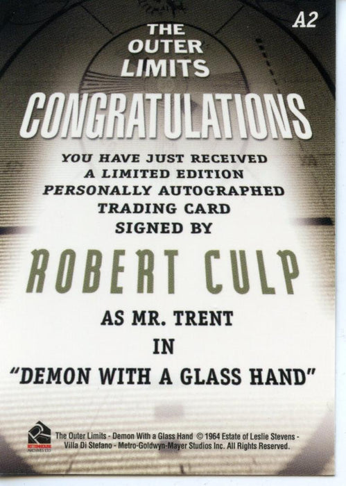 Outer Limits Premiere Autograph Card A2 Robert Culp as Mr. Trent   - TvMovieCards.com