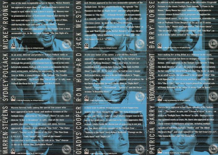 Twilight Zone 4 Science and Superstition S28 - S36 Stars Chase Card Set   - TvMovieCards.com