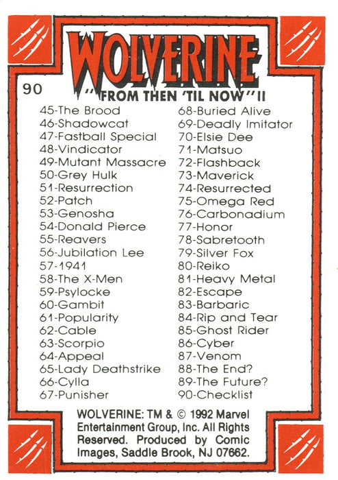 Wolverine II From Then 'Til Now Base Card Set 90 Cards Comic Images 1992   - TvMovieCards.com