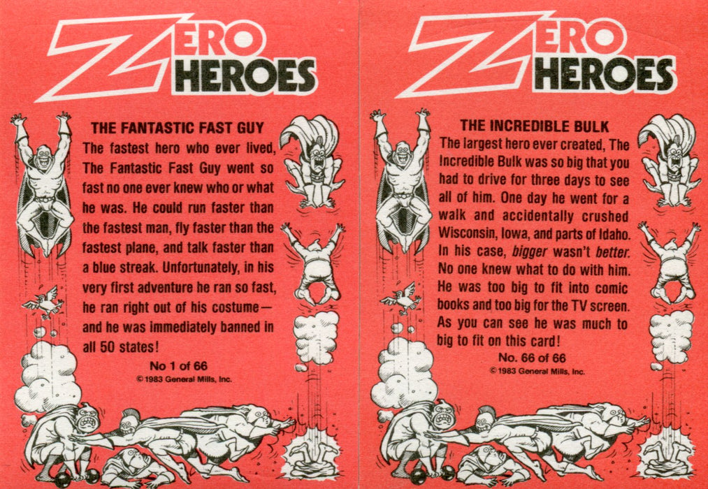 Zero Heroes Vintage Sticker Card Set 66 Sticker Cards General Mills Donruss 1983   - TvMovieCards.com