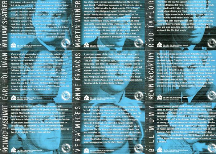 Twilight Zone Premiere Edition Stars Chase 9 Card Set S1 - S9   - TvMovieCards.com