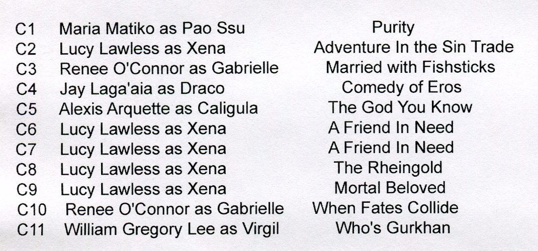 Xena Dangerous Liaisons Costume Trading Card Set 11 Cards C1-C11   - TvMovieCards.com