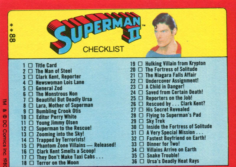 Superman II 1981 Vintage Trading Card Set 88 Cards Topps No Stickers   - TvMovieCards.com