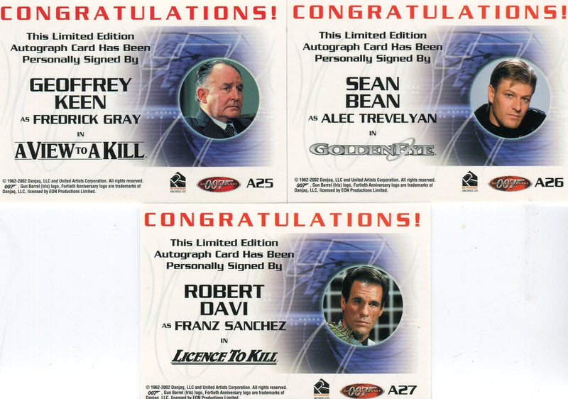 James Bond 40th Anniversary Expansion Card Set w/3 Autographs Bean, Davi, Keen   - TvMovieCards.com