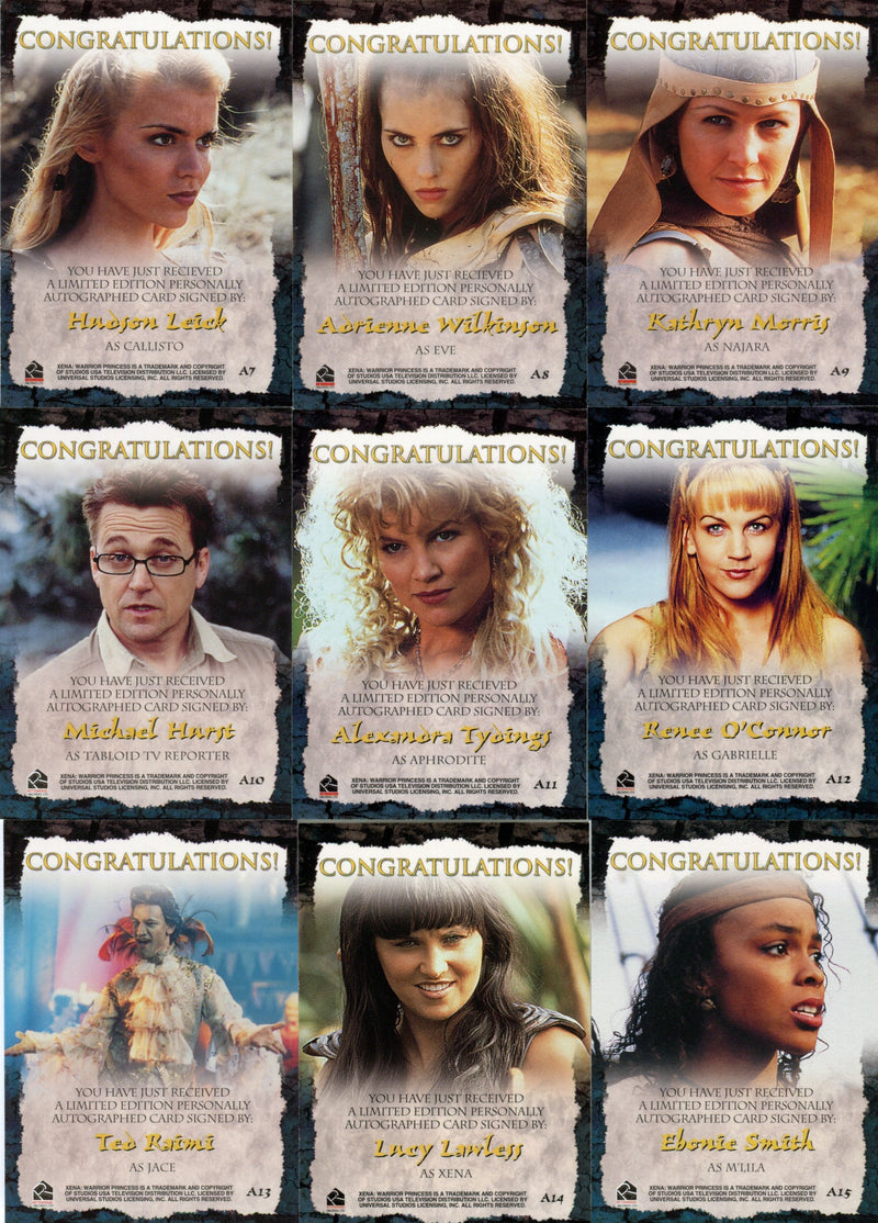 Xena Season Six Autograph Card Set 15 Cards A7 thru A21   - TvMovieCards.com