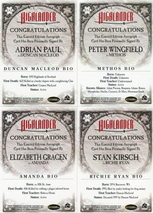 Highlander Expansion Autograph Card Set IA2 thru IA5 Rittenhouse 2007   - TvMovieCards.com