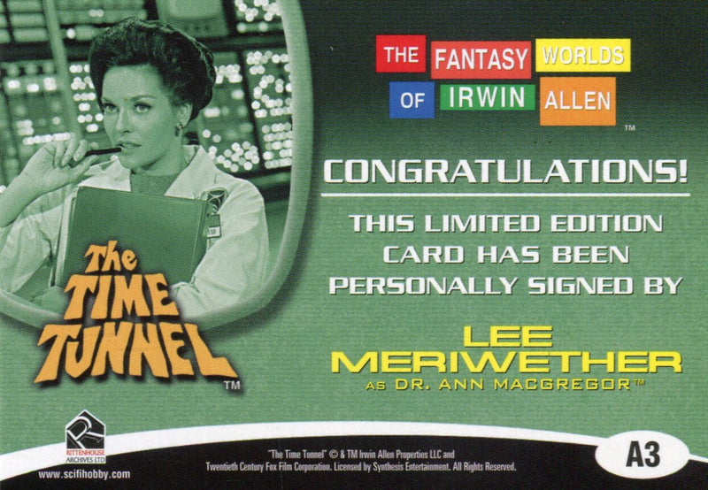 Fantasy Worlds of Irwin Allen The Time Tunnel Lee Meriwether Autograph Card A3   - TvMovieCards.com