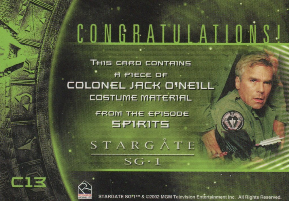 Stargate SG-1 Season Five Colonel Jack O'Neill Costume Card C13   - TvMovieCards.com