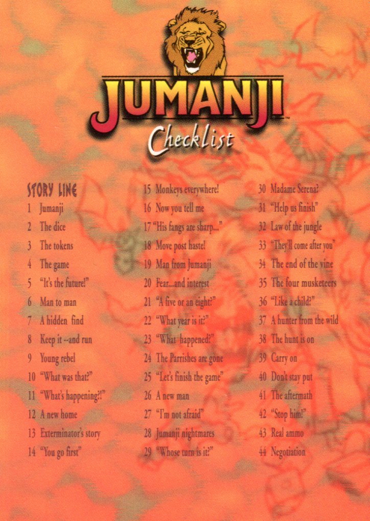 Jumanji Movie starring Robin Williams Trading Card Set 90 Cards Skybox 1995   - TvMovieCards.com