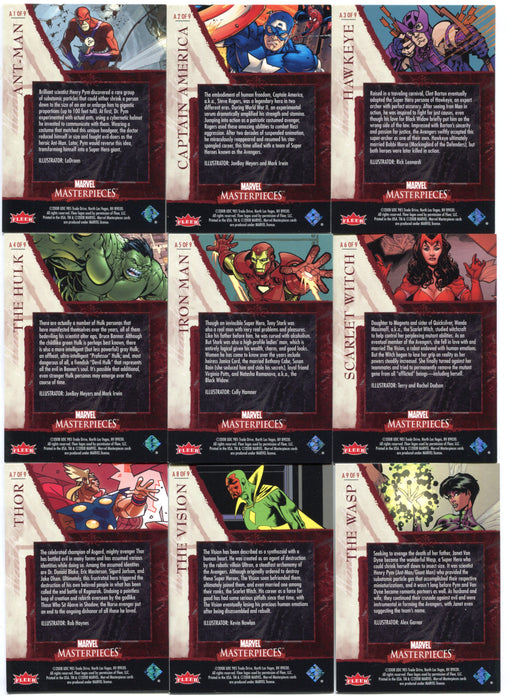 Marvel Masterpieces 2  Avengers Chase Card Set of 9 A1 - A9 Cards 2008 Upperdeck   - TvMovieCards.com