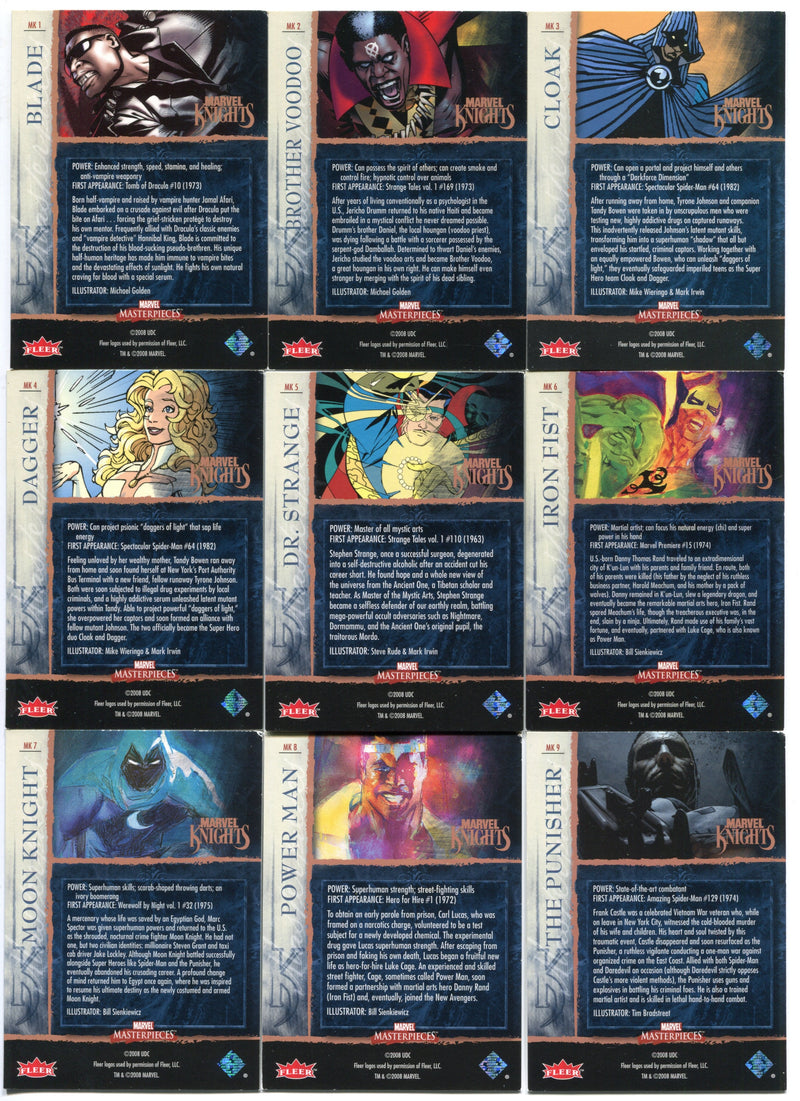 Marvel Masterpieces 3 "Bronze" Marvel Knights Chase Card Set MK1-MK9 Cards 2008   - TvMovieCards.com