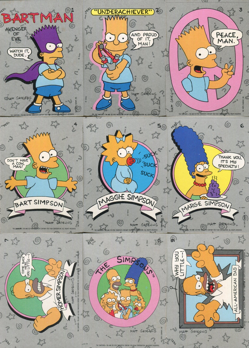 Simpsons Vintage Sticker Card Set 22 Sticker Cards Topps 1990   - TvMovieCards.com