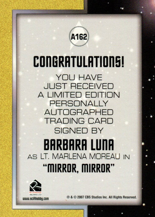 Star Trek 40th TOS Anniversary 2 Barbara Luna as Lt. Moreau Autograph Card A162   - TvMovieCards.com