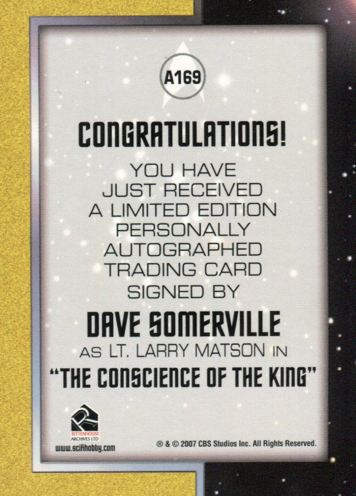 Star Trek TOS 40th Anniversary 2 Dave Somerville Lt. Matson Autograph Card A169   - TvMovieCards.com