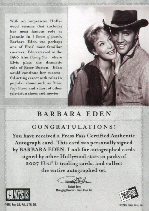 Press Pass Flaming Star Barbara Eden Autograph Card 2007   - TvMovieCards.com