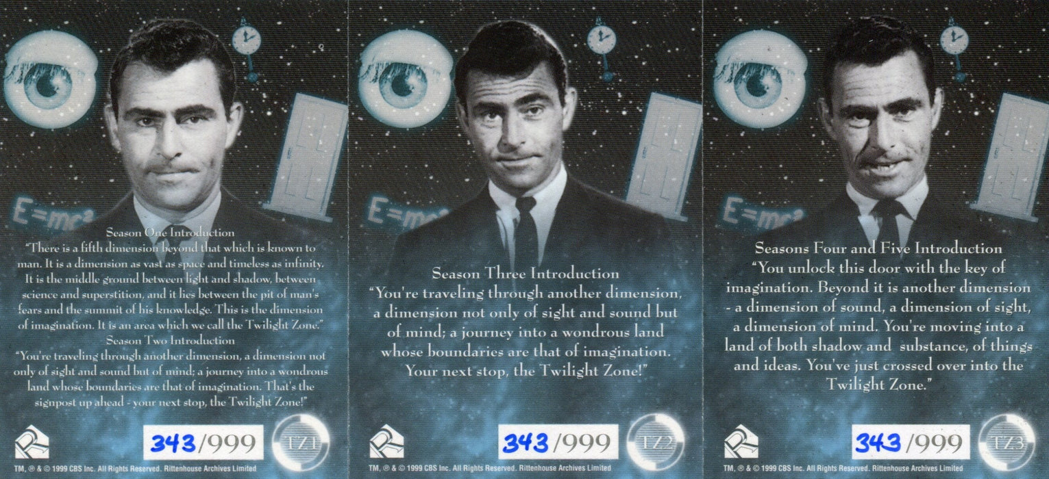 Twilight Zone Premiere Edition Case Topper Chase Card Set Limited #'d/999   - TvMovieCards.com