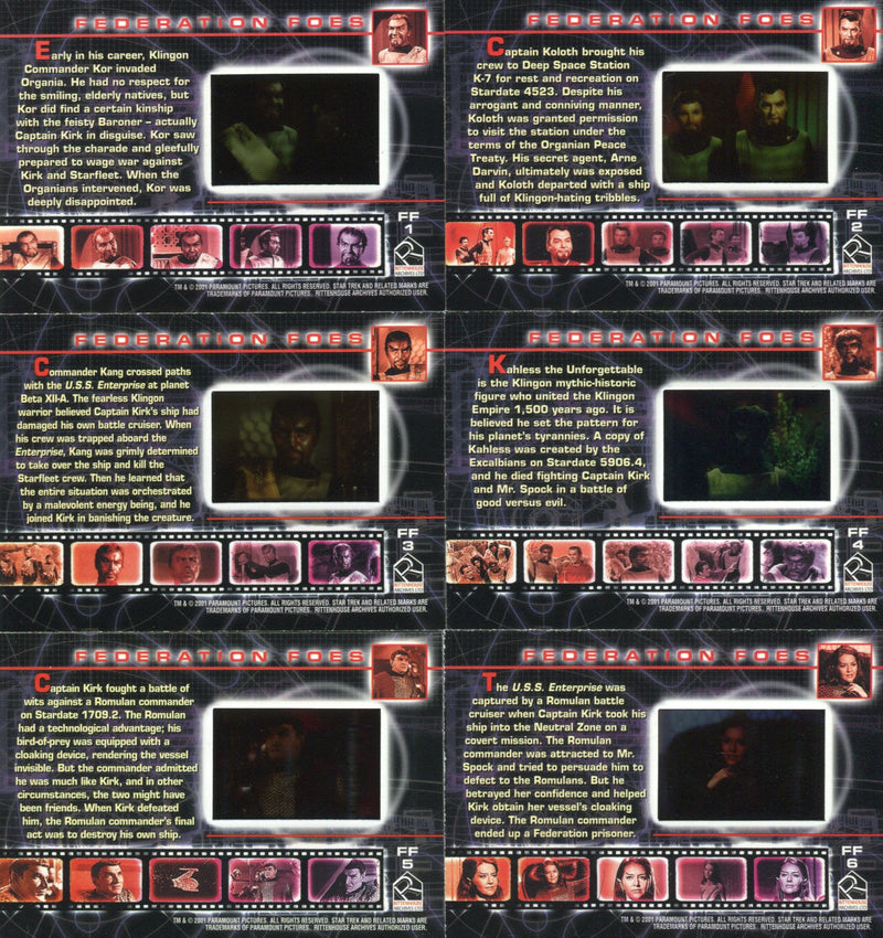 Star Trek TOS 35th Anniversary Federation Foes Chase Card Set FF1 - FF6 6 Cards - TvMovieCards.com