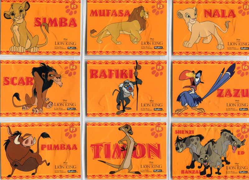 Lion King Disney Movie Series 1 Embossed Foil Chase Card Set F1 thru F9 Skybox 1 - TvMovieCards.com