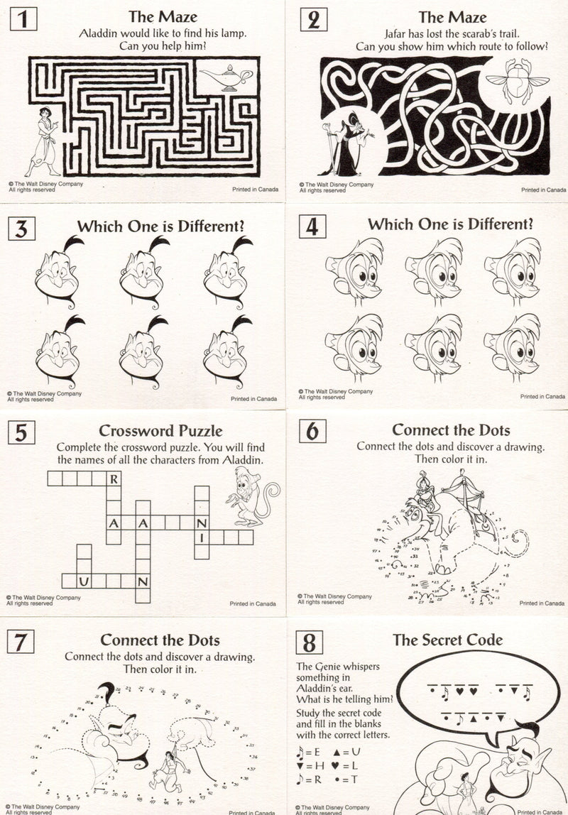 Aladdin Disney Movie Color-In Game Chase Card Set 10 Cards Panini 1993   - TvMovieCards.com