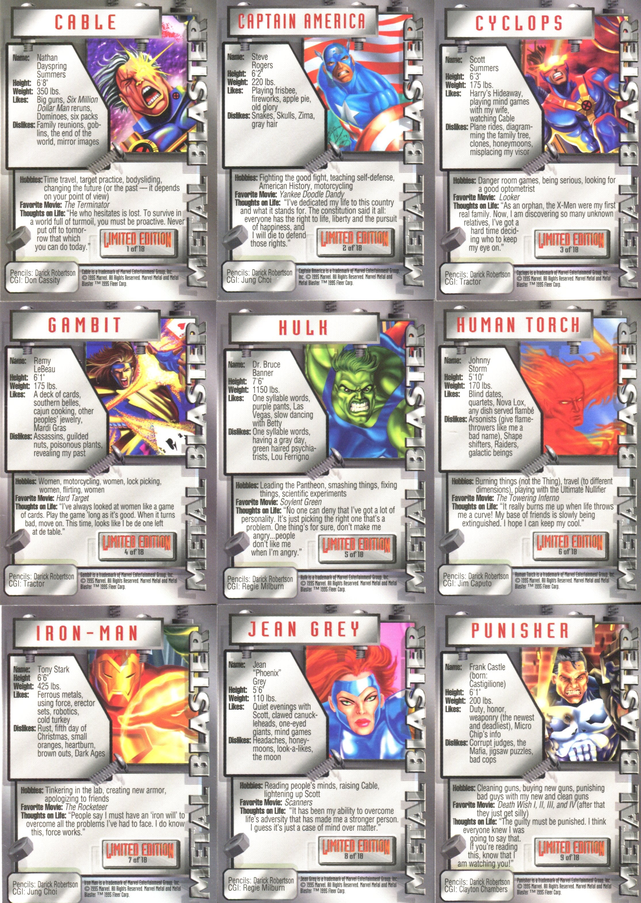 コレクターズアイテム Marvel メタルブラスターパニッシャー 1995年 1995 Fleer Marvel Metal Inaugural Metal Blaster Chase Card Set 18