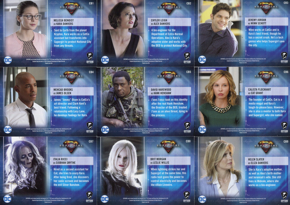 Supergirl Season 1 Characters Chase Card Set CB1 thru CB9  Cryptozoic 2018   - TvMovieCards.com