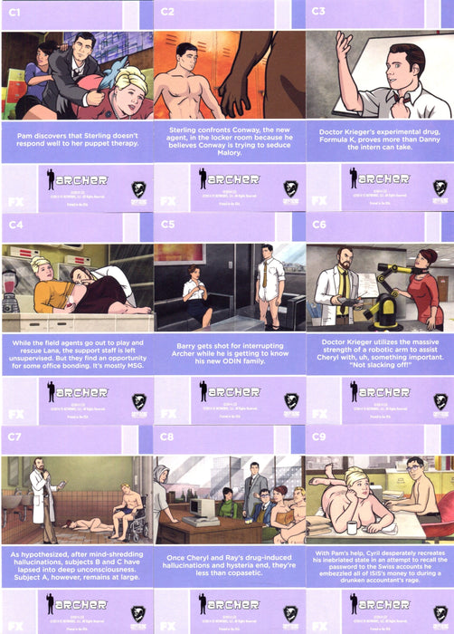 Archer Seasons 1 - 4  Inappropriate Workplace Chase Card Set C1 C9 Cryptozoic 2014   - TvMovieCards.com