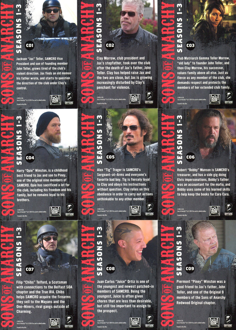 Sons of Anarchy Seasons 1 - 3 Character Bios Foil Chase Card Set C01-C11   - TvMovieCards.com