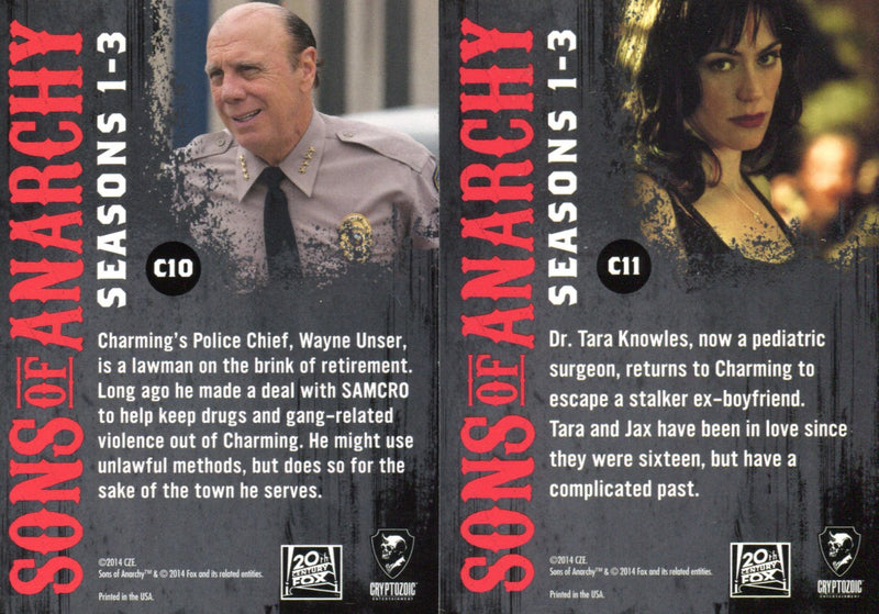 Sons of Anarchy Seasons 1 - 3 Character Bios Foil Chase Card Set C01-C11   - TvMovieCards.com