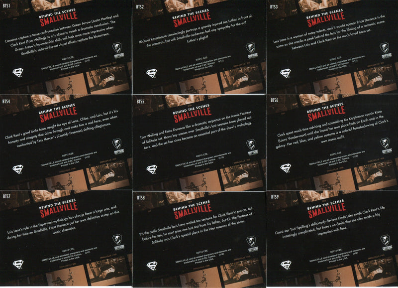 Smallville Seasons 7 - 10 Behind the Scenes Chase Card Set BTS1 thru BTS9   - TvMovieCards.com