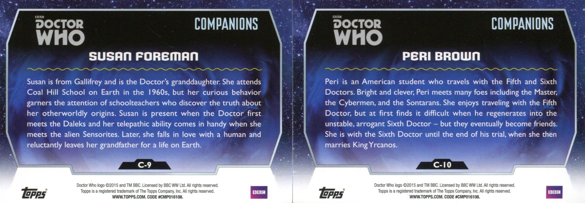 Doctor Who 2015 Topps Companions Chase Card Set C-1 thru C-10   - TvMovieCards.com