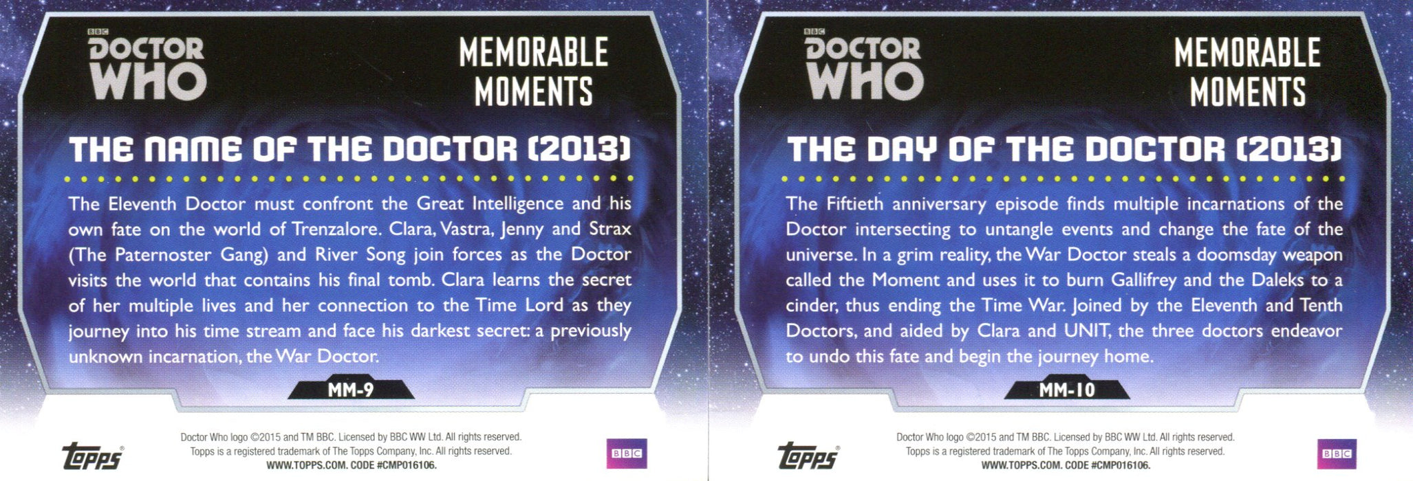 Doctor Who 2015 Topps Memorable Moments Chase Card Set MM-1 thru MM-10   - TvMovieCards.com