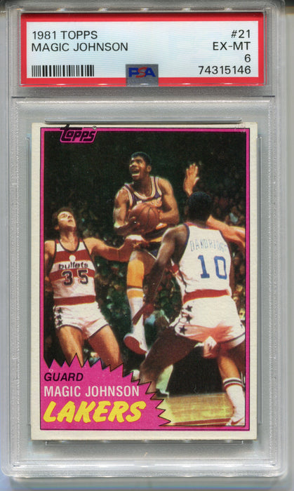 1981 Topps Basketball Magic Johnson #21 Trading Card LA Lakers PSA 6 EX   - TvMovieCards.com