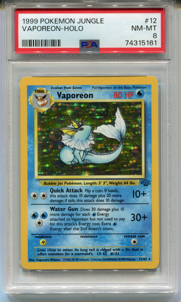 1999 Pokemon Vaporeon Holo Trading Card Jungle 12/64 PSA 8 NM