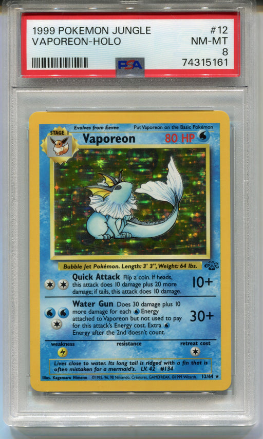 1999 Pokemon Vaporeon Holo Trading Card Jungle 12/64 PSA 8 NM   - TvMovieCards.com